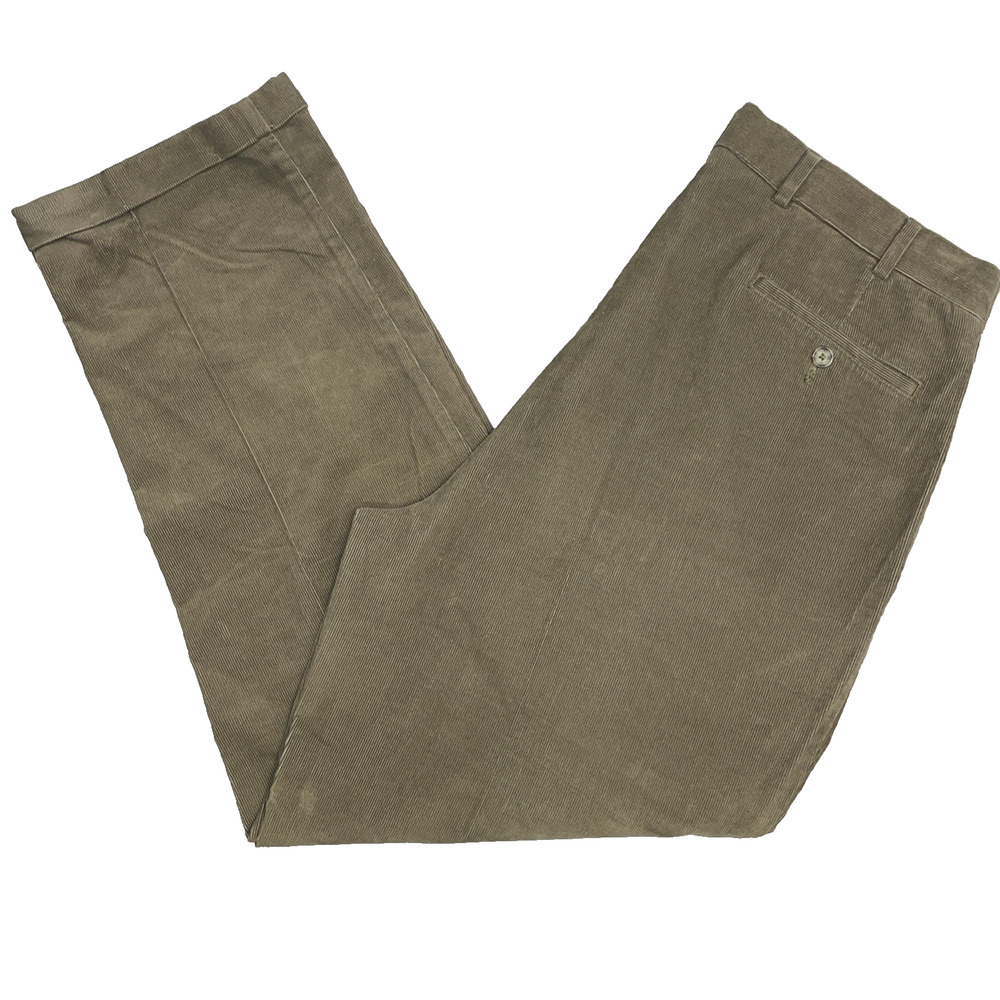 Jos A Bank Brown Corduroy Pants Mens 38Wx30L Pleated Trousers Cuffed 100% Cotton
